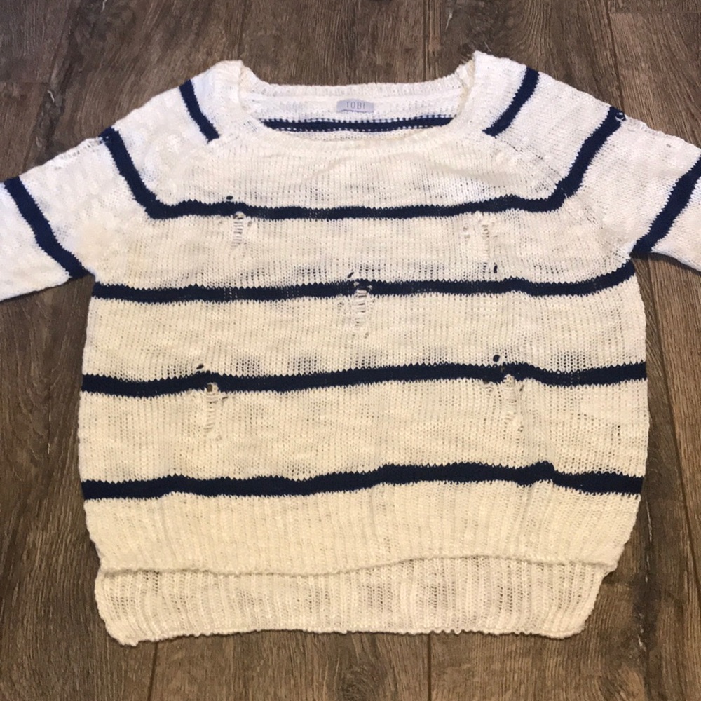 Tobi cream and navy blue striped sweater